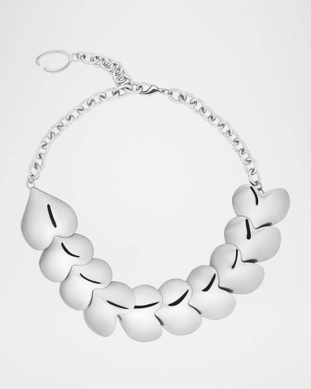 Smooth Hearts Oversized Necklace, Silver
